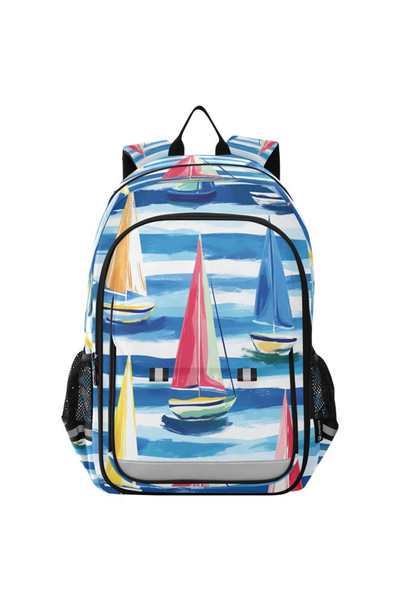 School Backpack 17" Student Travel Bag with Laptop Compartment, Green Sailboats