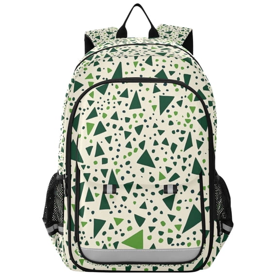 FORMRS Unisex School Backpack 17" Student Travel Bag with Laptop Compartment, Green Triangles Pattern