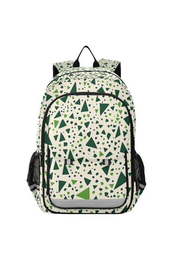 School Backpack 17" Student Travel Bag with Laptop Compartment, Green Triangles Pattern