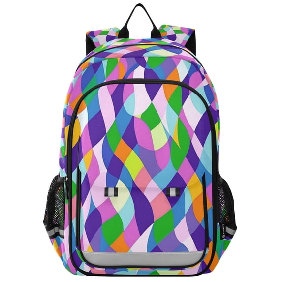 FORMRS Unisex School Backpack 17" Student Travel Bag with Laptop Compartment, Green Wavy Plaid