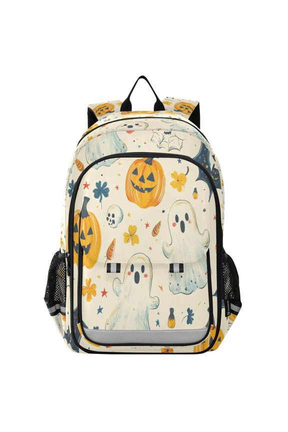 Unisex School Backpack 17" Student Travel Bag with Laptop Compartment, Halloween Cute Ghosts