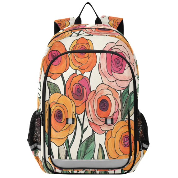 FORMRS Unisex School Backpack 17" Student Travel Bag with Laptop Compartment, Hand Drawn Floral