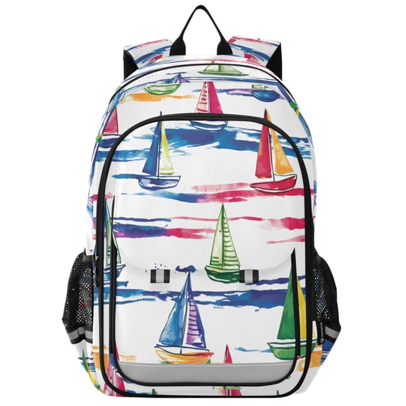 FORMRS School Backpack 17" Student Travel Bag with Laptop Compartment, Hand Drawn Sailboats