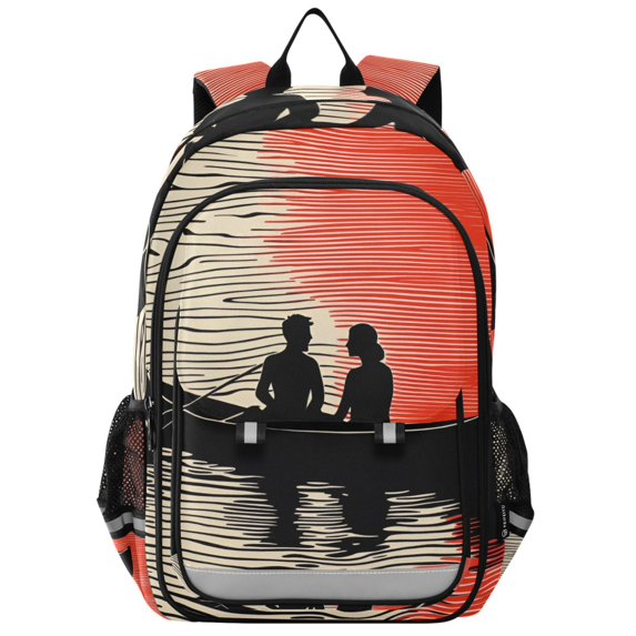 FORMRS Unisex School Backpack 17" Student Travel Bag with Laptop Compartment, Illusionary Boat
