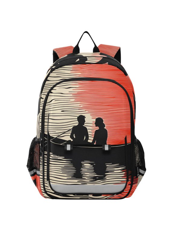 Unisex School Backpack 17" Student Travel Bag with Laptop Compartment, Illusionary Boat