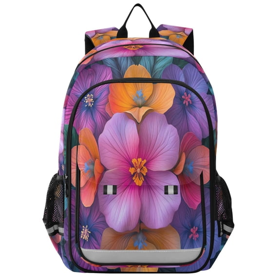 FORMRS Unisex School Backpack 17" Student Travel Bag with Laptop Compartment, Large Purple Flowers