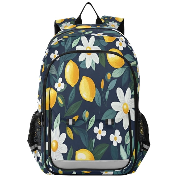 FORMRS Unisex School Backpack 17" Student Travel Bag with Laptop Compartment, Lemon Flowers
