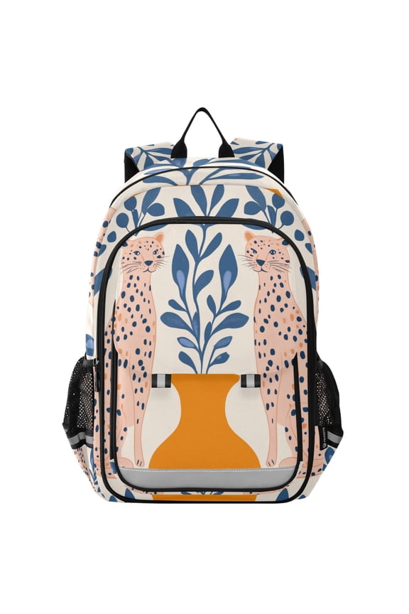 School Backpack 17" Student Travel Bag with Laptop Compartment, Leopards Leaves