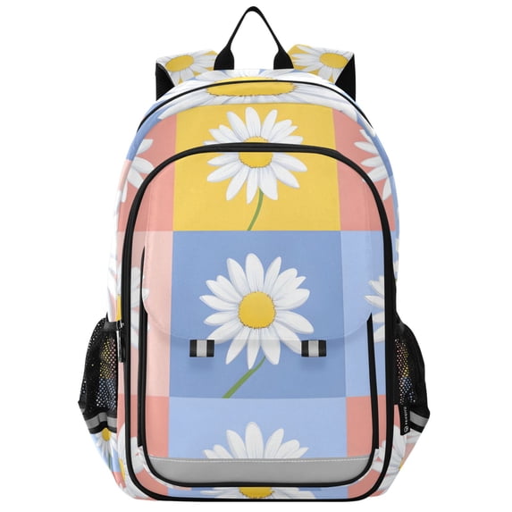 FORMRS Unisex School Backpack 17" Student Travel Bag with Laptop Compartment, Light Blue Daisy