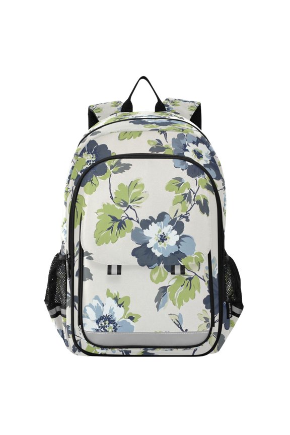 School Backpack 17" Student Travel Bag with Laptop Compartment, Light Floral Pattern