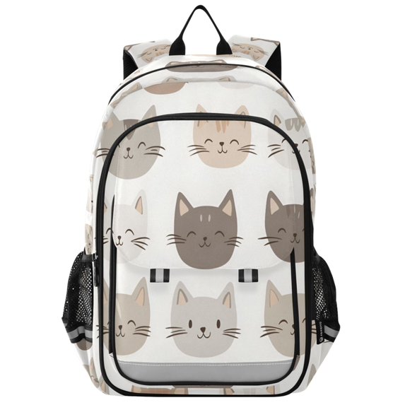 FORMRS Unisex School Backpack 17" Student Travel Bag with Laptop Compartment, Light Gray Cat Pattern