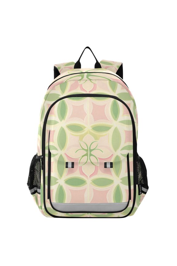 School Backpack 17" Student Travel Bag with Laptop Compartment, Light Green Geometric