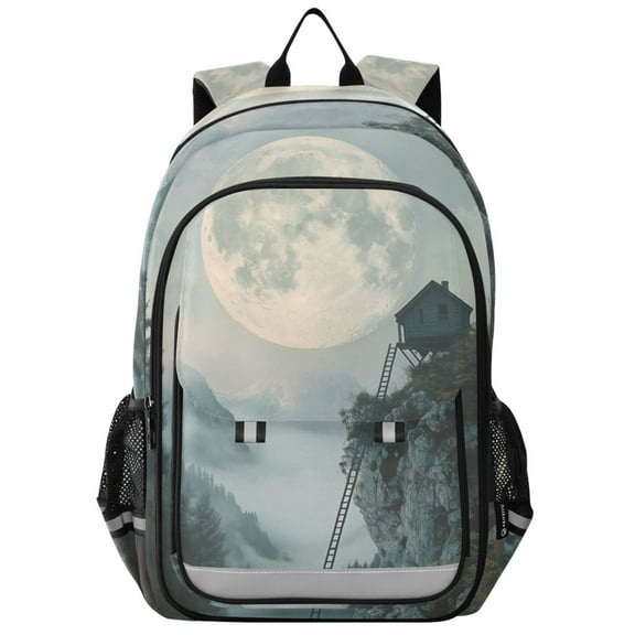 FORMRS School Backpack 17" Student Travel Bag with Laptop Compartment, Moon and House