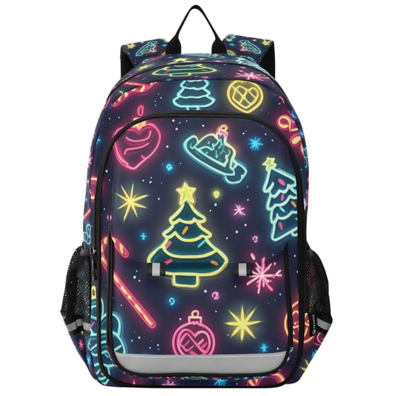 FORMRS Unisex School Backpack 17" Student Travel Bag with Laptop Compartment, Neon Christmas