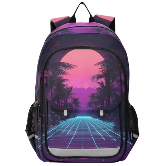 FORMRS Unisex School Backpack 17" Student Travel Bag with Laptop Compartment, Night Neon Road