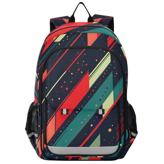 FORMRS Unisex School Backpack 17" Student Travel Bag with Laptop Compartment, Orange Abstract Lines