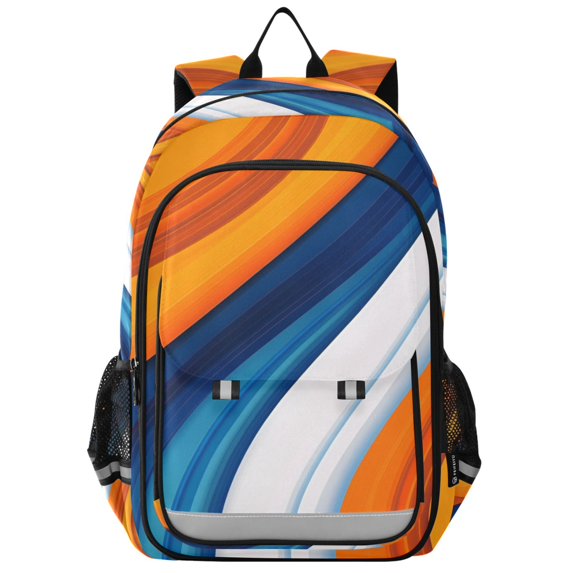 FORMRS School Backpack 17" Student Travel Bag with Laptop Compartment, Orange Abstract Wavy
