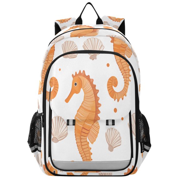 FORMRS Unisex School Backpack 17" Student Travel Bag with Laptop Compartment, Orange Seahorse