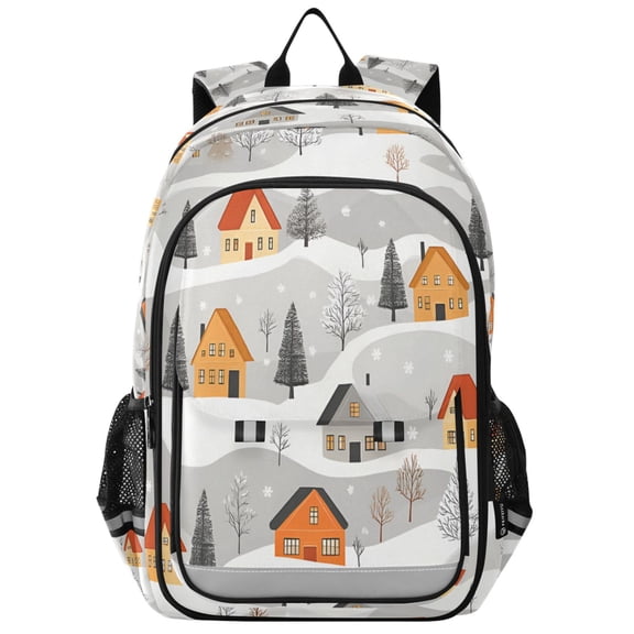 FORMRS School Backpack 17" Student Travel Bag with Laptop Compartment, Orange Snow Houses