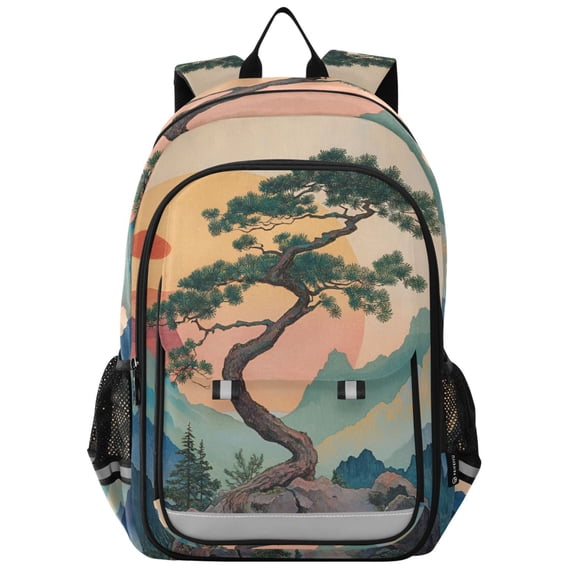 FORMRS Unisex School Backpack 17" Student Travel Bag with Laptop Compartment, Pine Tree at Dawn