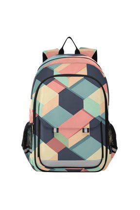 Unisex School Backpack 17" Student Travel Bag with Laptop Compartment, Pink Cubes