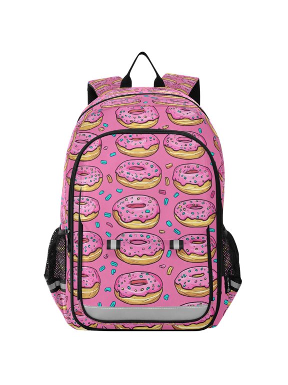 Unisex School Backpack 17" Student Travel Bag with Laptop Compartment, Pink Doughnuts