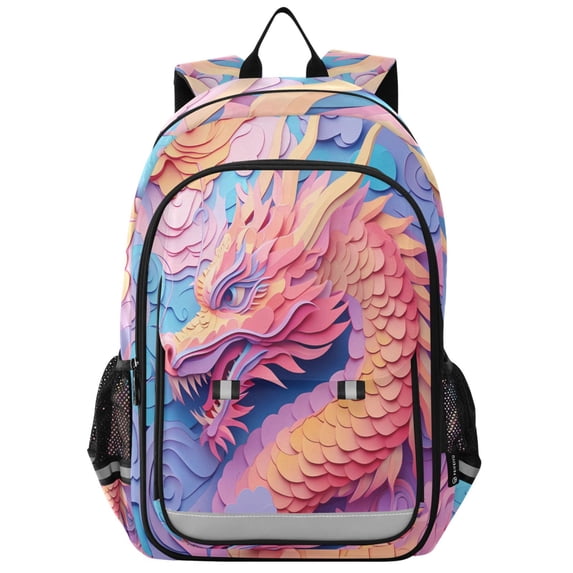 FORMRS Unisex School Backpack 17" Student Travel Bag with Laptop Compartment, Pink Dragon Pattern