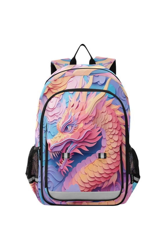 Unisex School Backpack 17" Student Travel Bag with Laptop Compartment, Pink Dragon Pattern
