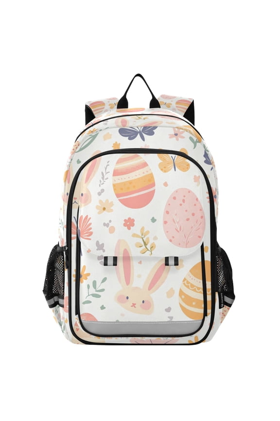 Unisex School Backpack 17" Student Travel Bag with Laptop Compartment, Pink Easter Eggs