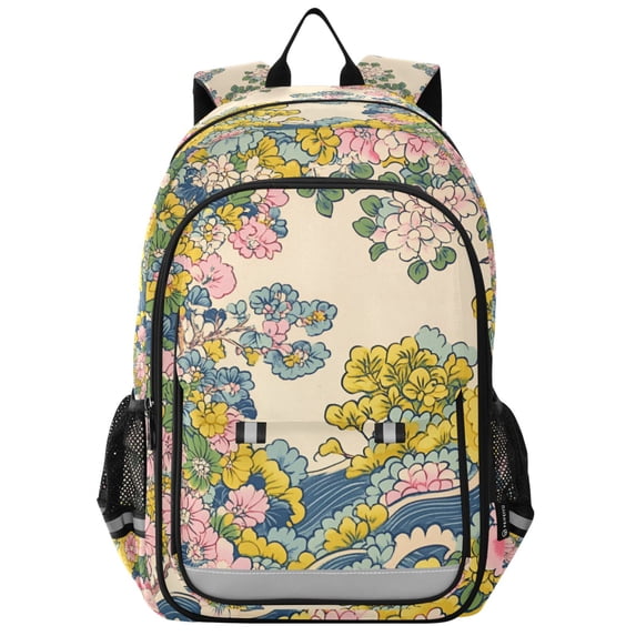 FORMRS Unisex School Backpack 17" Student Travel Bag with Laptop Compartment, Pink Floral Wave