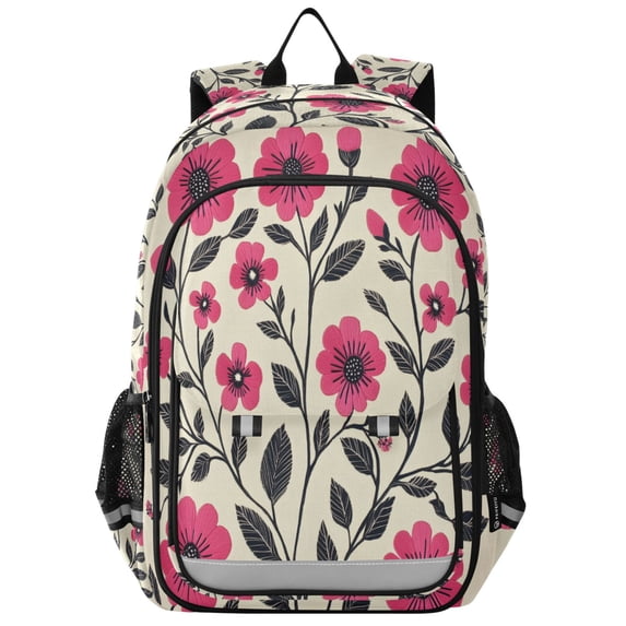 FORMRS School Backpack 17" Student Travel Bag with Laptop Compartment, Pink Flowers