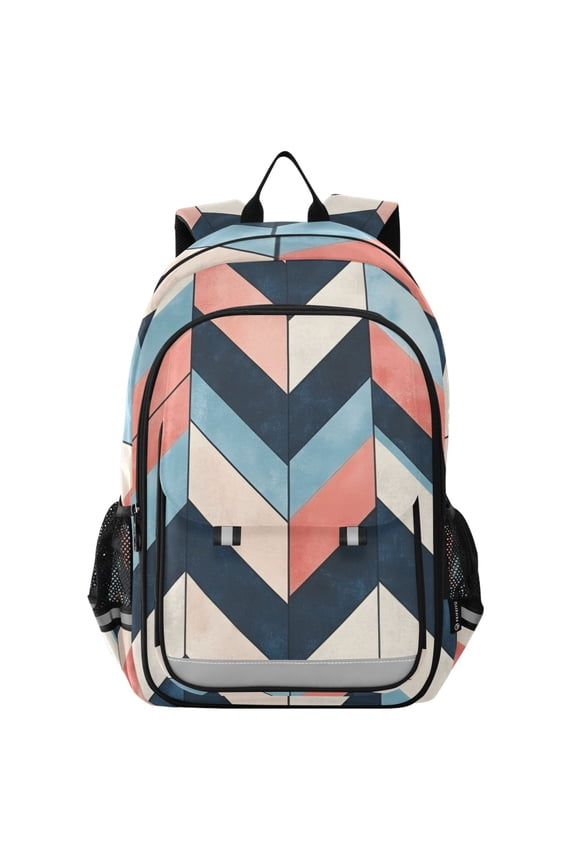 Unisex School Backpack 17" Student Travel Bag with Laptop Compartment, Pink Geometric