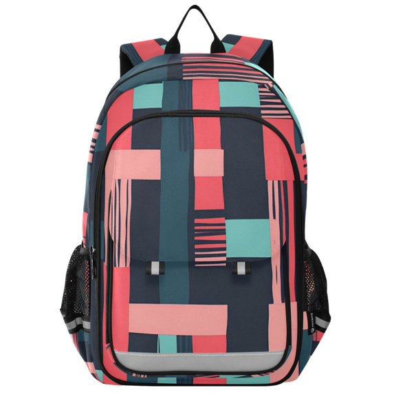 FORMRS Unisex School Backpack 17" Student Travel Bag with Laptop Compartment, Pink Geometric