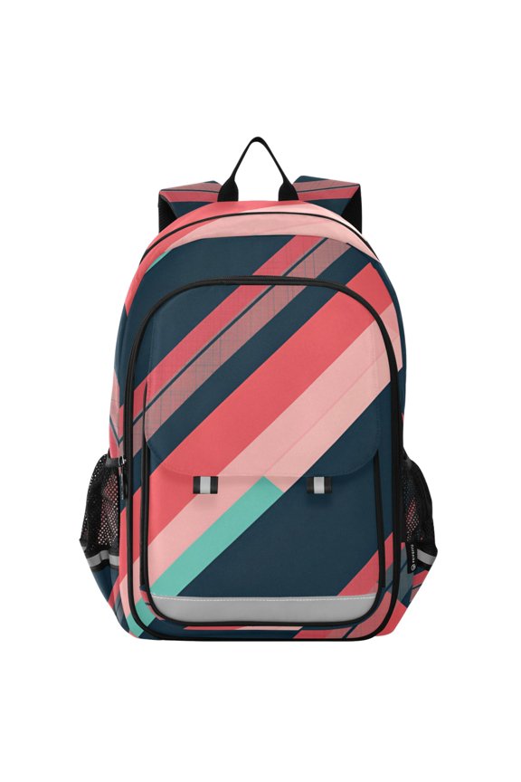 School Backpack 17" Student Travel Bag with Laptop Compartment, Pink Geometric