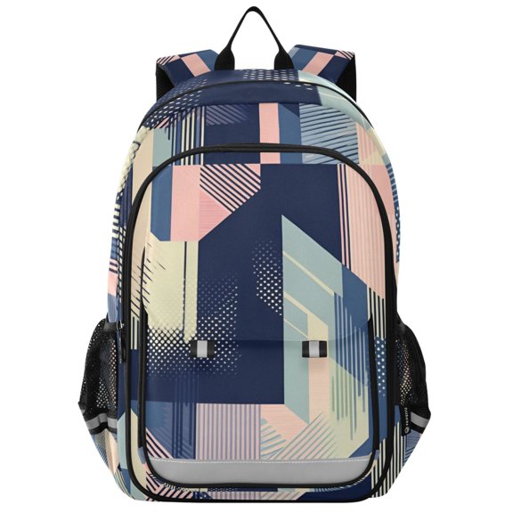 FORMRS School Backpack 17" Student Travel Bag with Laptop Compartment, Pink Stripes