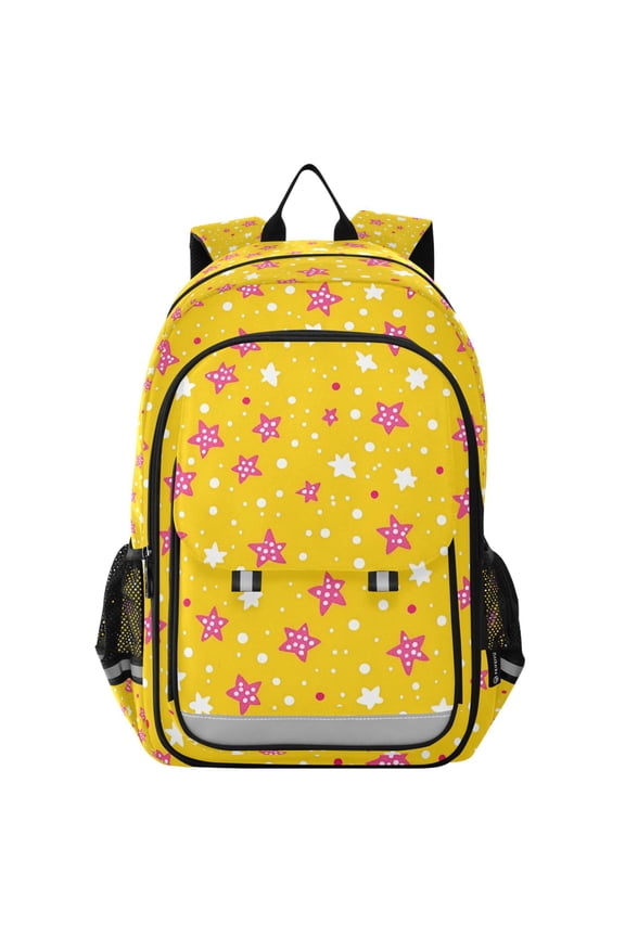 School Backpack 17" Student Travel Bag with Laptop Compartment, Pink White Stars