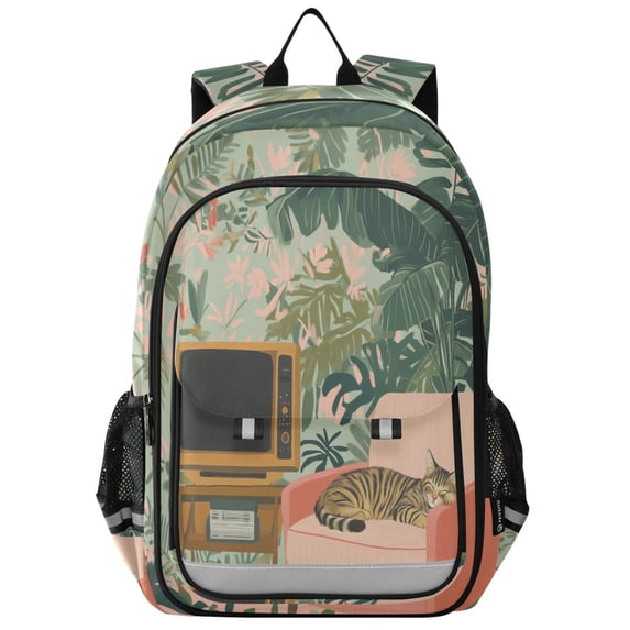 FORMRS School Backpack 17" Student Travel Bag with Laptop Compartment, Pink and Green Cat