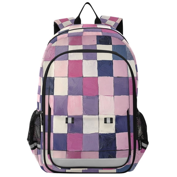FORMRS Unisex School Backpack 17" Student Travel Bag with Laptop Compartment, Pink and Purple Plaid Pattern