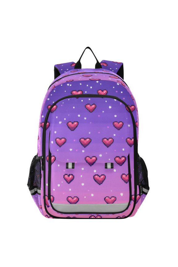 School Backpack 17" Student Travel Bag with Laptop Compartment, Pixel Love
