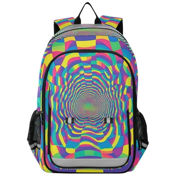 FORMRS Unisex School Backpack 17" Student Travel Bag with Laptop Compartment, Psychedelic Pattern