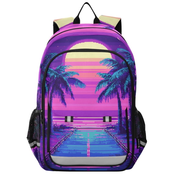 FORMRS Unisex School Backpack 17" Student Travel Bag with Laptop Compartment, Purple Digital Art