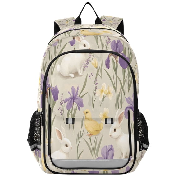 FORMRS Unisex School Backpack 17" Student Travel Bag with Laptop Compartment, Purple Floral Rabbit