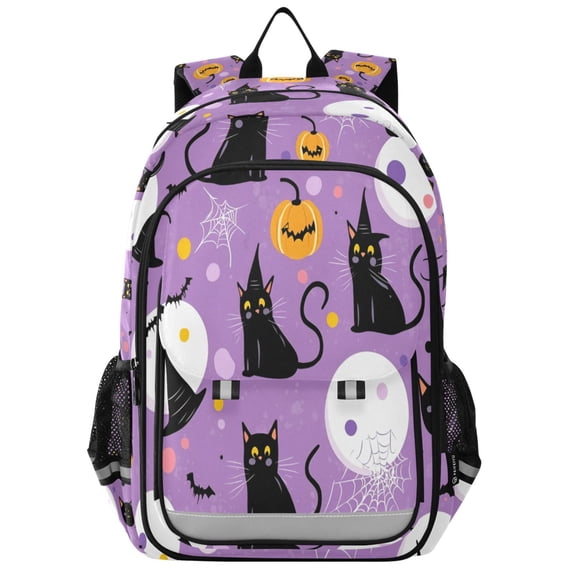FORMRS Unisex School Backpack 17" Student Travel Bag with Laptop Compartment, Purple Halloween Pattern