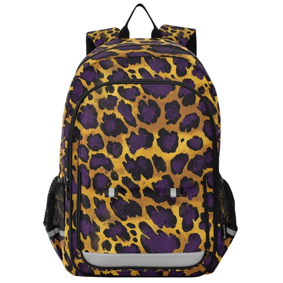 FORMRS Unisex School Backpack 17" Student Travel Bag with Laptop Compartment, Purple Leopard Print Pattern