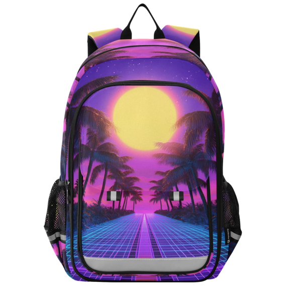 FORMRS Unisex School Backpack 17" Student Travel Bag with Laptop Compartment, Purple Neon Road