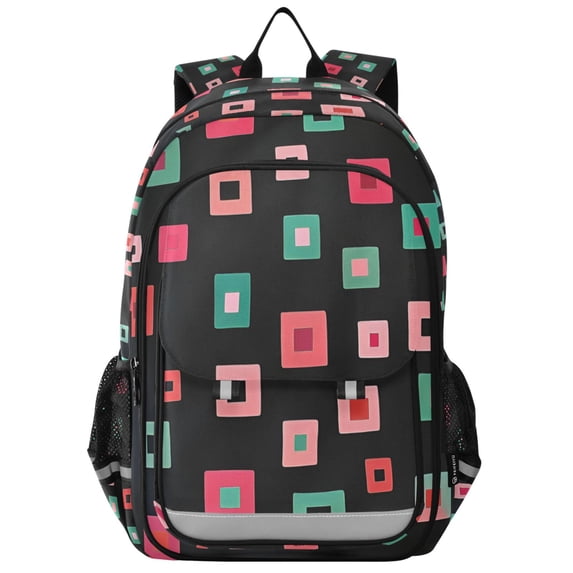FORMRS Unisex School Backpack 17" Student Travel Bag with Laptop Compartment, Red Block Pattern
