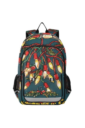 Unisex School Backpack 17" Student Travel Bag with Laptop Compartment, Red Christmas Light