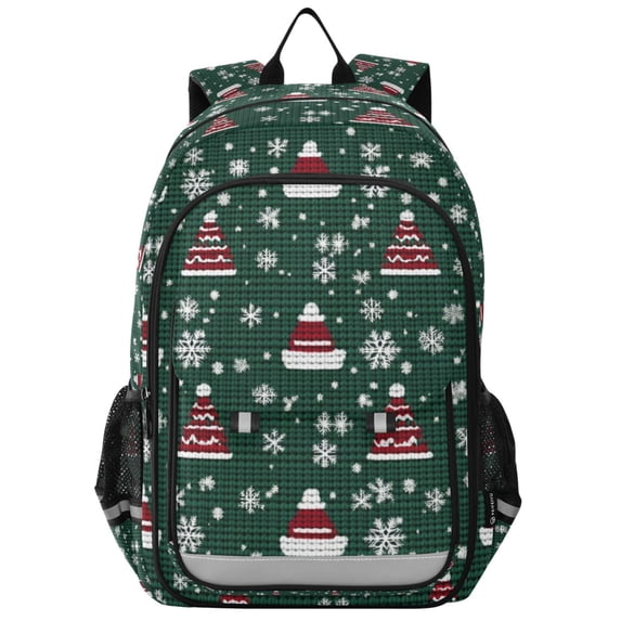 FORMRS Unisex School Backpack 17" Student Travel Bag with Laptop Compartment, Red Christmas Trees