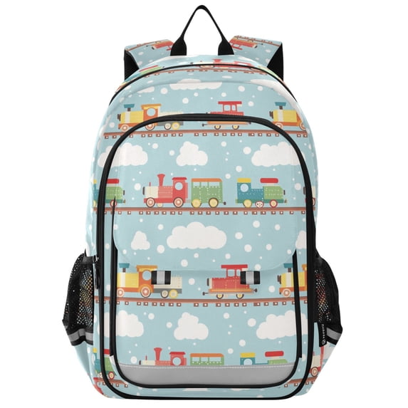FORMRS Unisex School Backpack 17" Student Travel Bag with Laptop Compartment, Red Trains Pattern