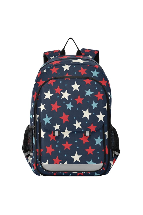School Backpack 17" Student Travel Bag with Laptop Compartment, Red White Stars